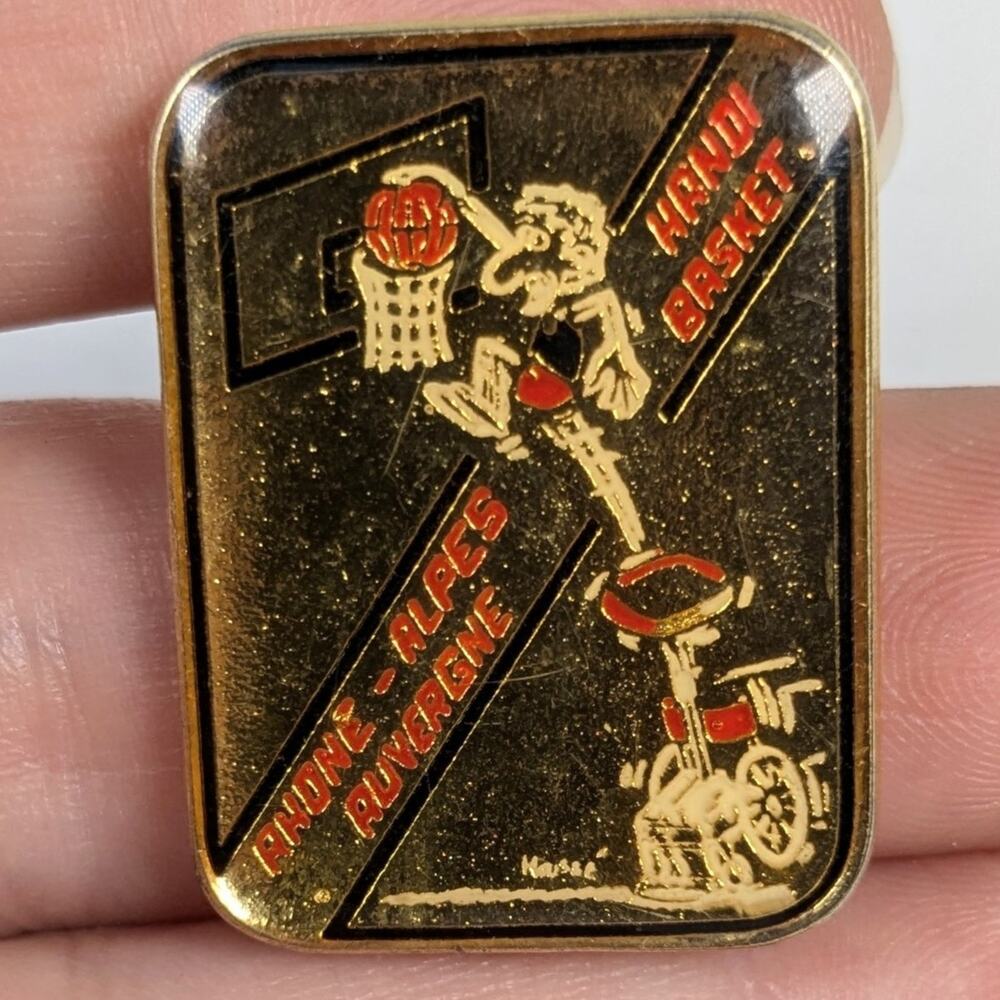 Vintage Rhone-Alpes Auvergne Handi Basket Wheelchair Basketball Shiny Lapel Pin